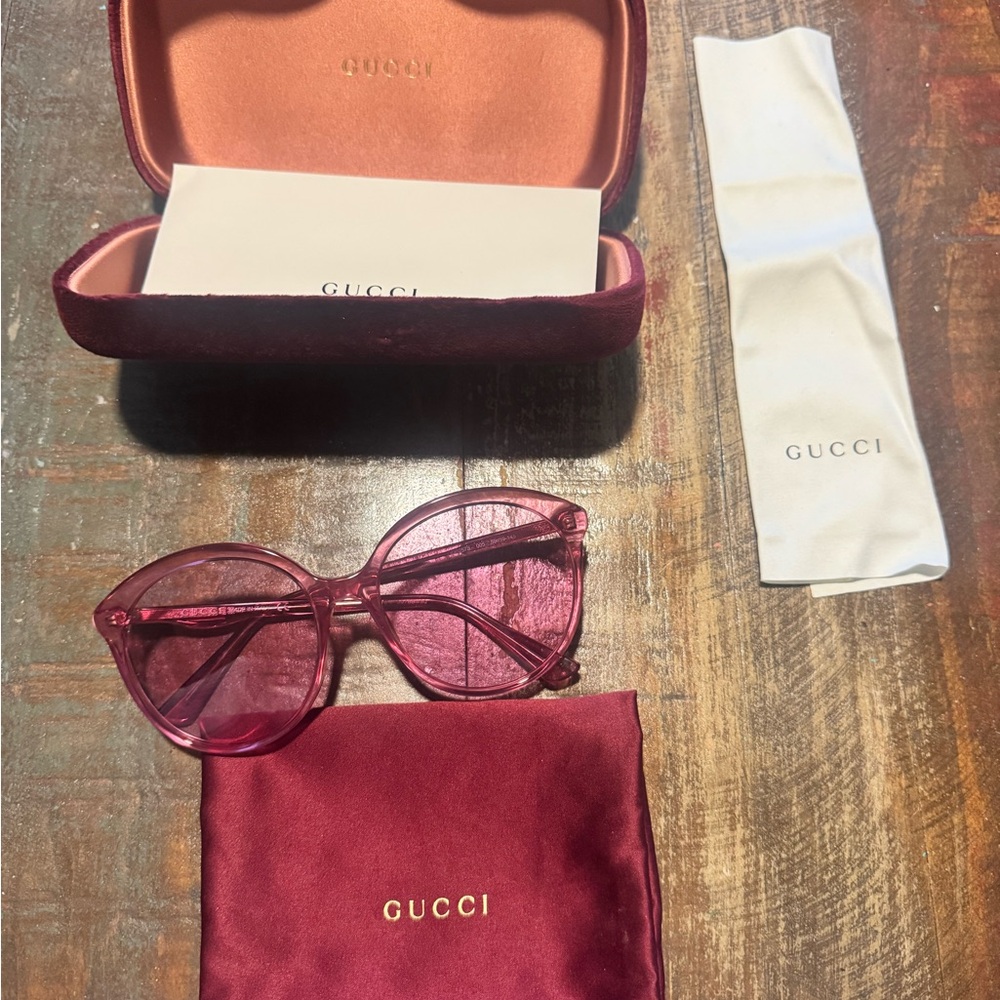 Gucci Translucent Rose Pink Round Sunglasses